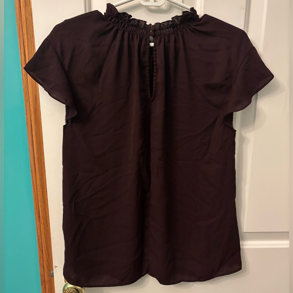 Express Maroon Ruffle Neck Blouse - Picture 2 of 3
